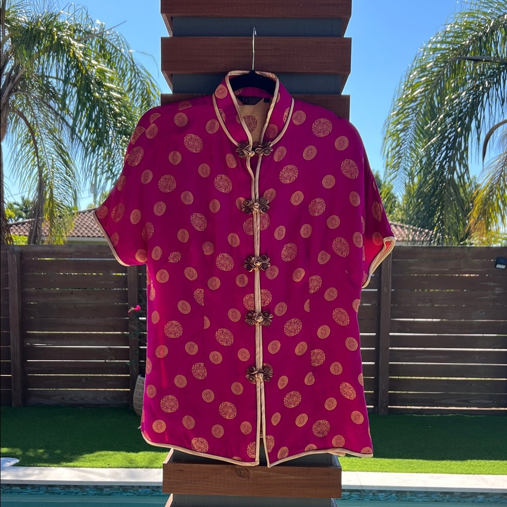 Women's Pink and Gold Button Down Shirt